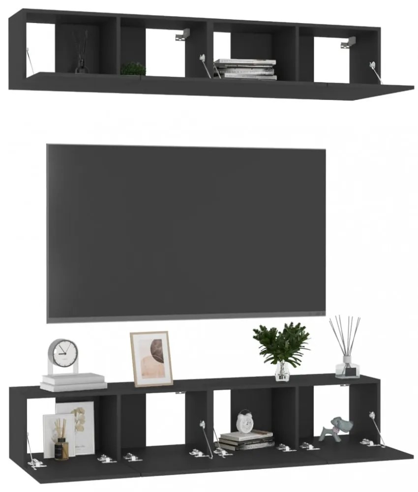 4 db fekete szerelt fa TV-szekrény 80 x 30 x 30 cm