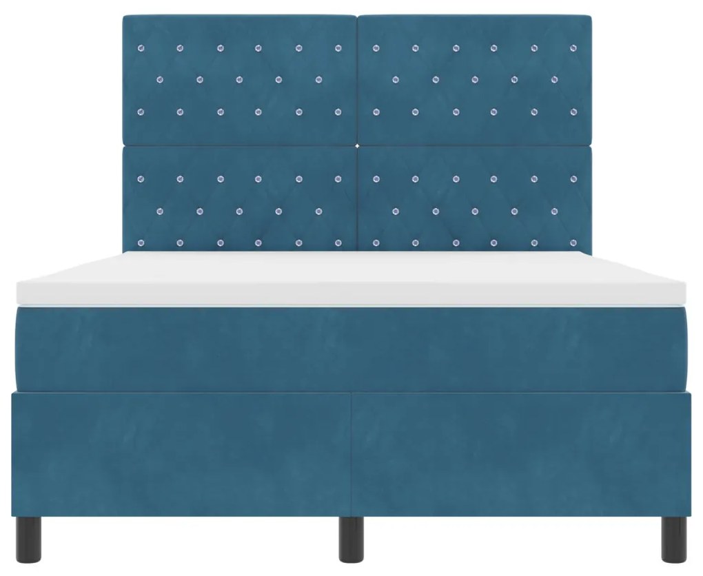 Box Spring Ágy Mattal Sötétkék 140x200 cm Bársony