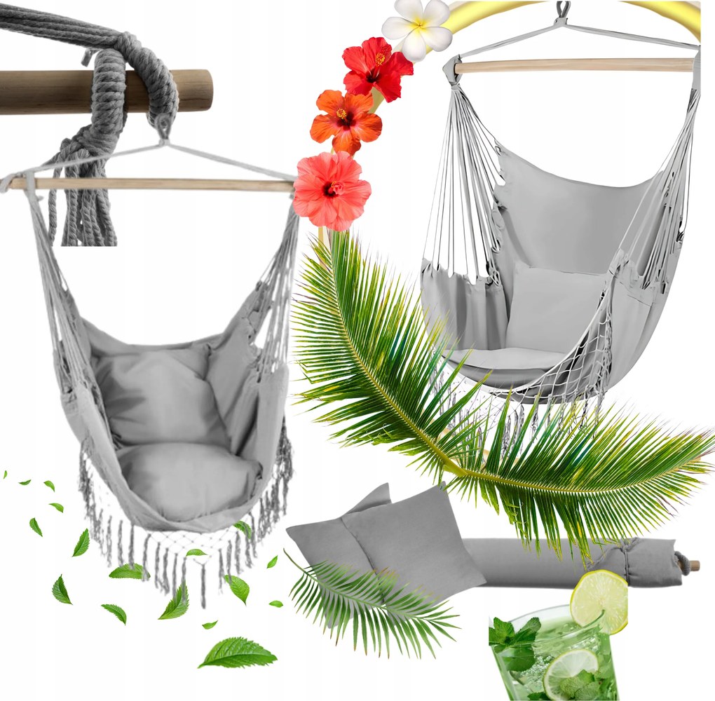 Brazil függőszék Szürke pamut poliészter 2 párna 120kg szürke