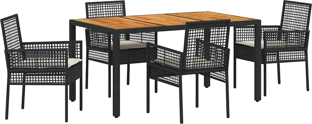 vidaXL Kert étkező szett 5 pcs Fekete polirattan