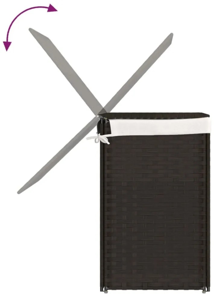 sötétbarna polyrattan szennyeskosár 2 rekesszel 53x35x57 cm