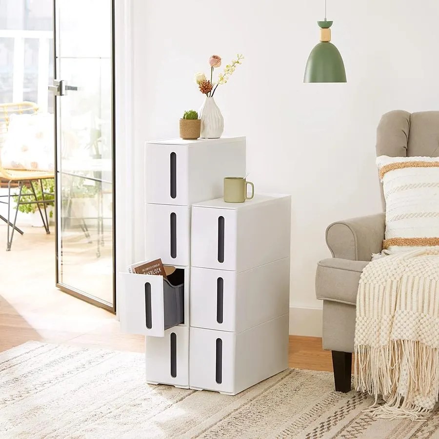 Műanyag tároló fiókok, keskeny tárolókocsi 45 x 84 x 17 cm