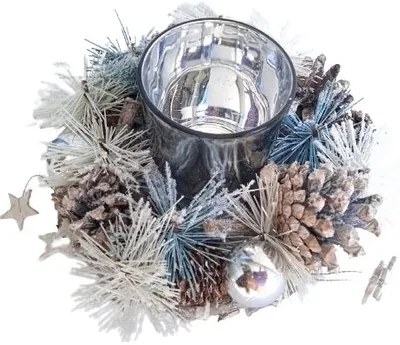 Fa gyertyatartó karácsonyi díszítéssel, 19 cm