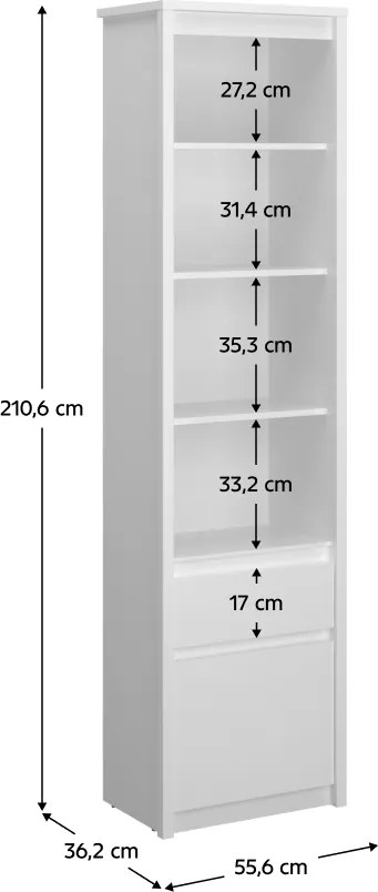 Nyitott polcos szekrény 1D1S, fehér, ERODIN