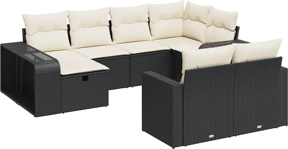 vidaXL 10 részes fekete polyrattan kerti ülőgarnitúra párnákkal