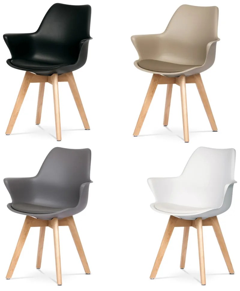Fotoliu din plastic de culoare gri cu pernă de scaun din piele artificială, picioare din lemn de fag. CT-771