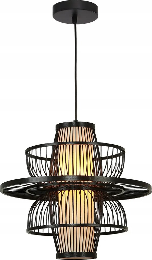 Modern japandi lámpa Astra fekete rattan fa dekoratív