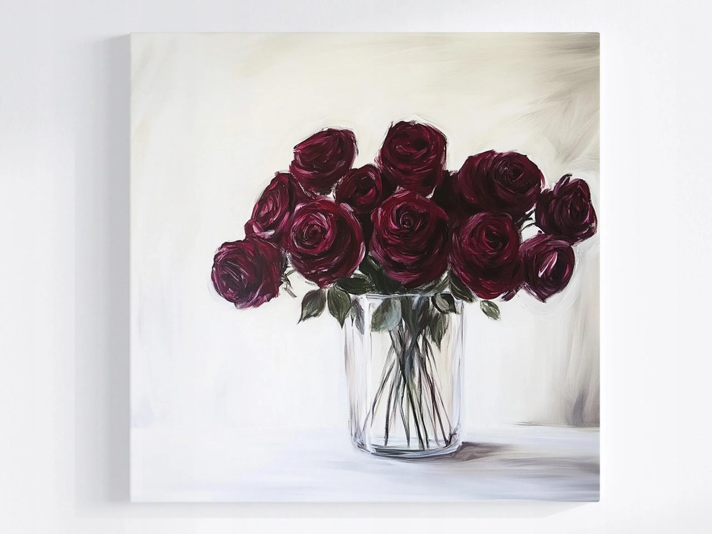 Vászonkép Canvas Dekoráció Váza Virágok Rózsák Bordó Csokor 40x40