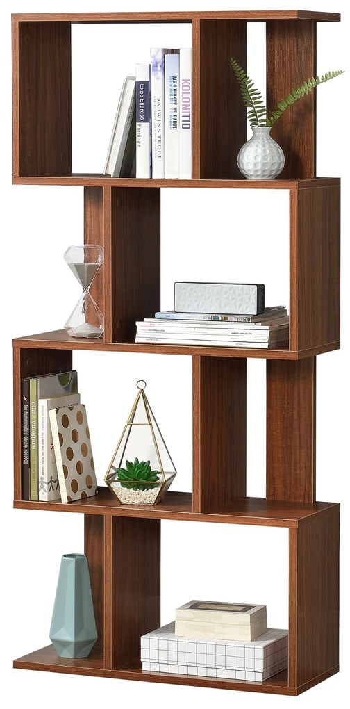 [en.casa] Könyvespolc 130 x 60 x 24 cm CD polc DVD állvány 8 tároló felülettel diófa-hatás