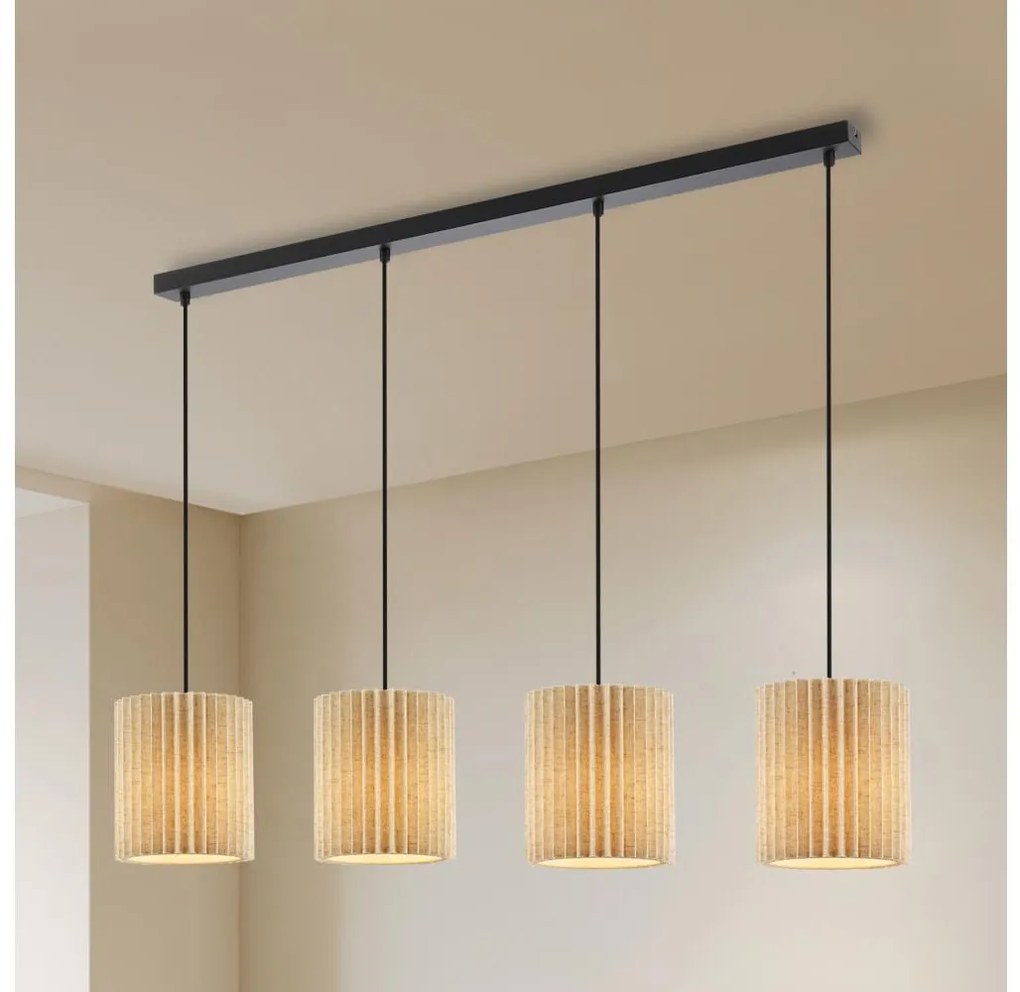 Brilagi - Zsinóros csillár NORDIC WAVE 4xE27/15W/230V lenvászon/fekete