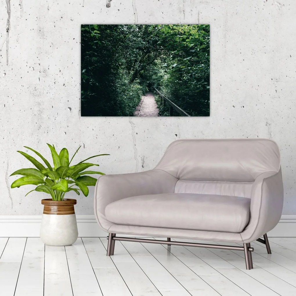 Üveg kép - Az erdőn át vezető út (70x50 cm)