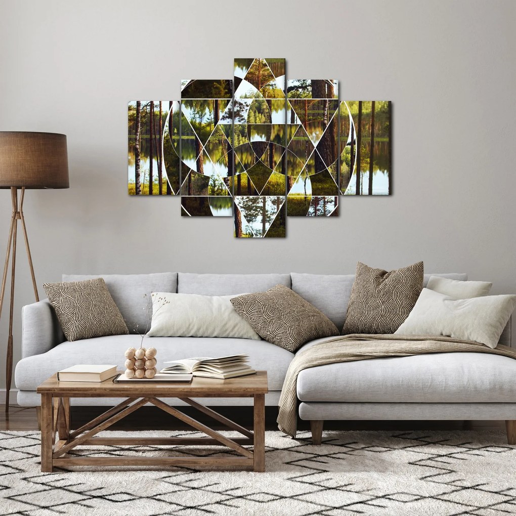 Kép - Geometrikus kollázs a skandináv erdők hátterében (150x105 cm)