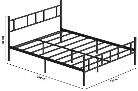 PIRON fém kétszemélyes ágy 120×200 cm, fekete, teherbírás 120 kg