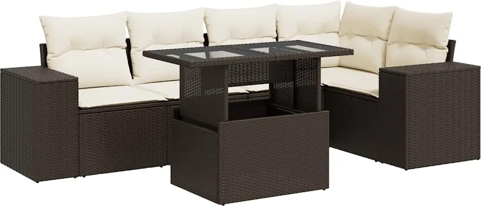 vidaXL 6 részes barna polyrattan kerti ülőgarnitúra párnával