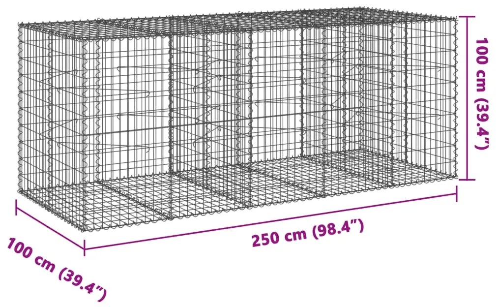 horganyzott vas gabion kosár fedéllel 250 x 100 x 100 cm