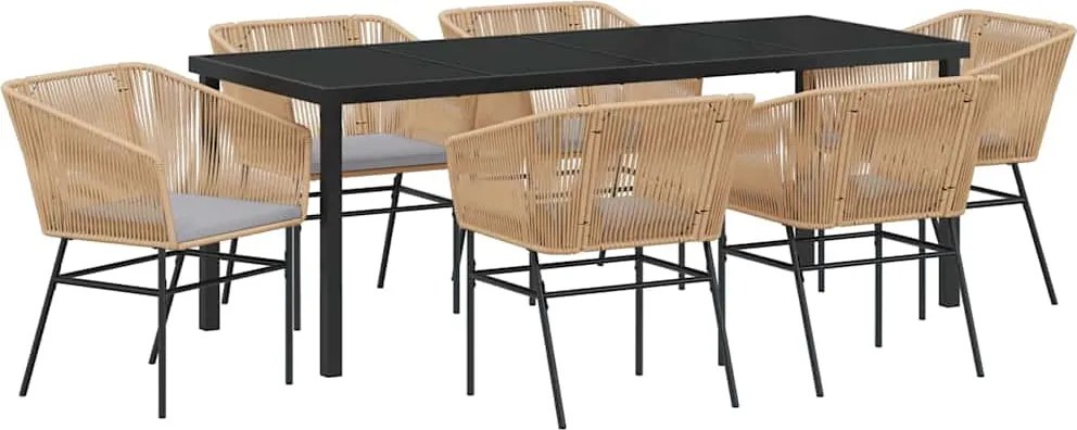 vidaXL Kert étkező szett párnával 7 pcs Barna Porszórt acél