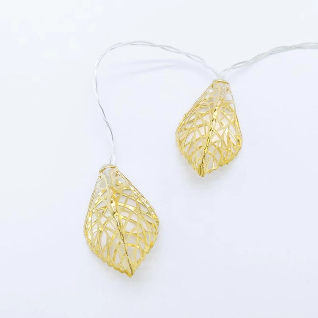 Aca Lighting fém levelek, 10 LED-es díszlánc elemekkel (3xAA) időzítő