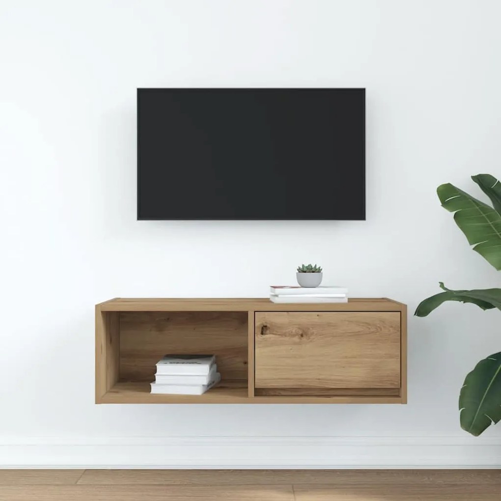 kézműves tölgy színű szerelt fa TV-szekrény 80x31x25,5 cm