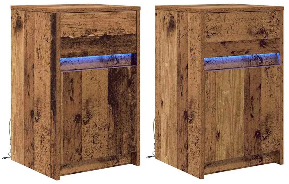 LED Éjjeli Szekrény 2 pcs Régi fa 38 x 34 x 61 cm Faanyag