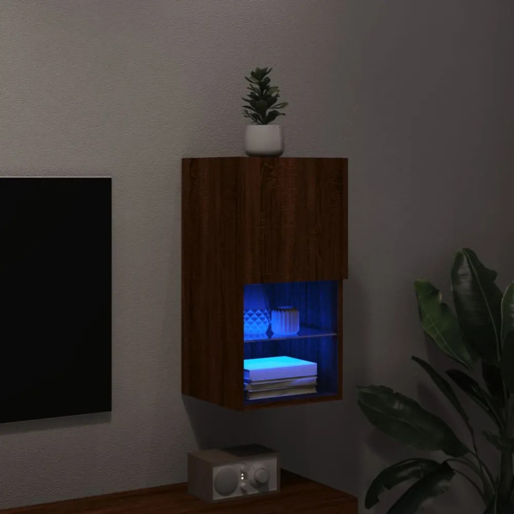 barna tölgyszínű TV-szekrény LED-lámpákkal 30,5 x 30 x 60 cm