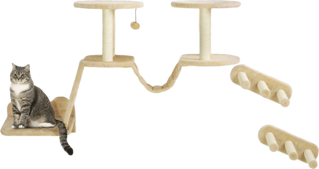 PawHut Macska Falmászó Szett, 3 Részes Macska Bútor Kaparóoszloppal, Párkányokkal, Lépcsővel, Létra, Kaparó Deszka, 5 kg-ig Terjedő Macskák Számára, S