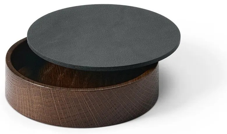 Antracitszürke-barna fedeles-dekoratív fa-öko bőr tárolódoboz ø 11x3,5 cm Circle Nupo – LIND DNA