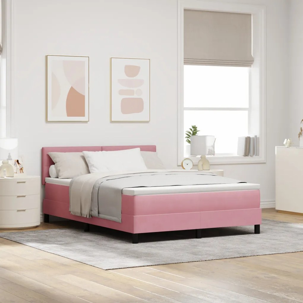 Boxspringágy Mattal és LED világítással Rózsaszín 140x200 cm Bársonyos