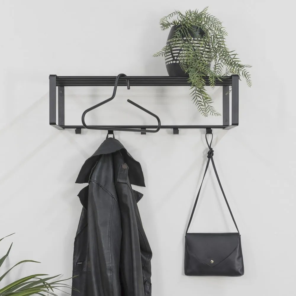 Fekete fém fali fogas polccal 70 cm Rex – Spinder Design