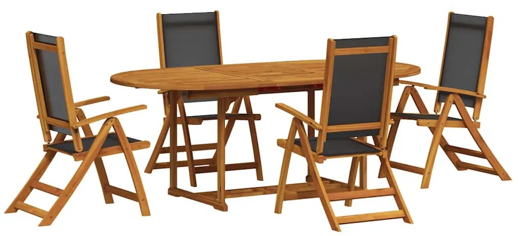 vidaXL 5 részes tömör akácfa és textilén kerti étkezőgarnitúra