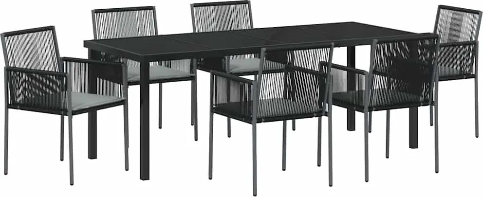vidaXL Kert étkező szett 7 pcs Fekete PE Rattan