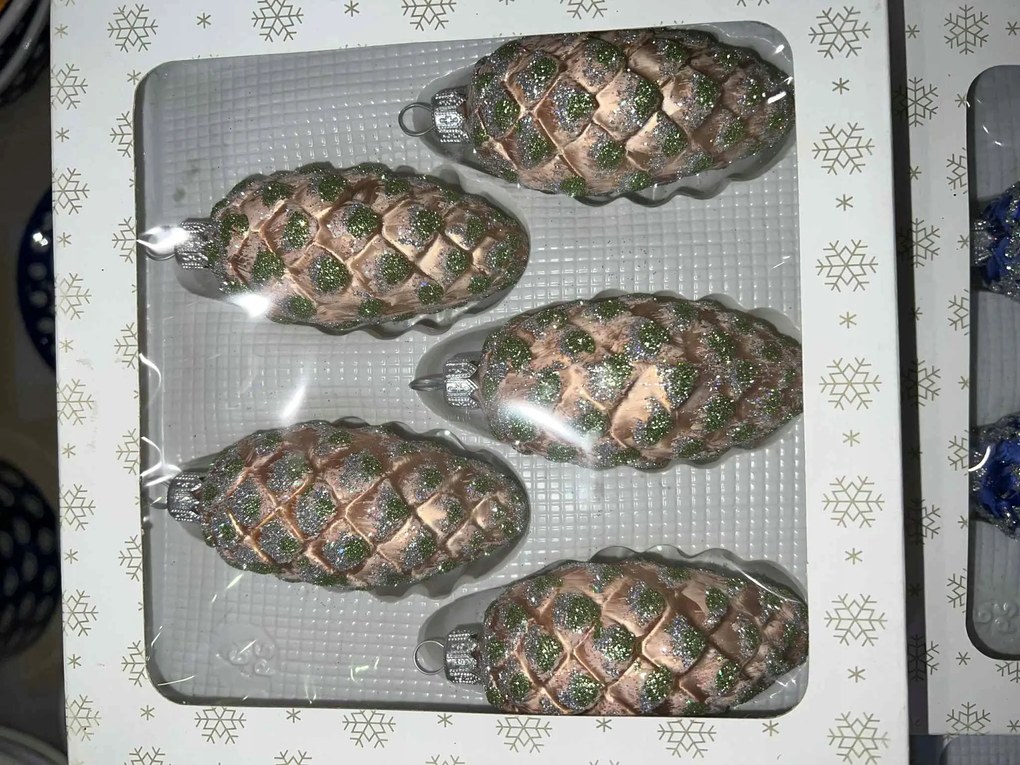 5 db-os üveg karácsonyfadísz szett "Tobozok"