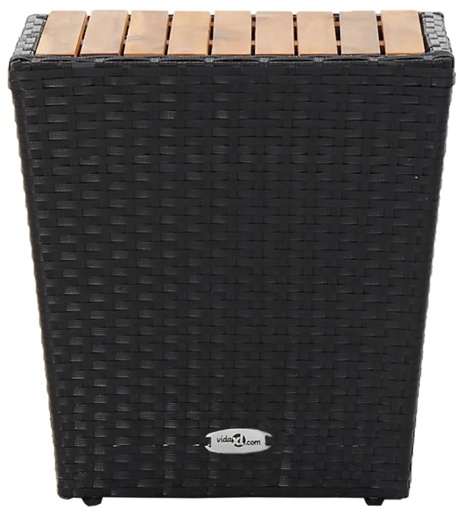 vidaXL fekete polyrattan és tömör akácfa teázóasztal 41,5x41,5x43 cm