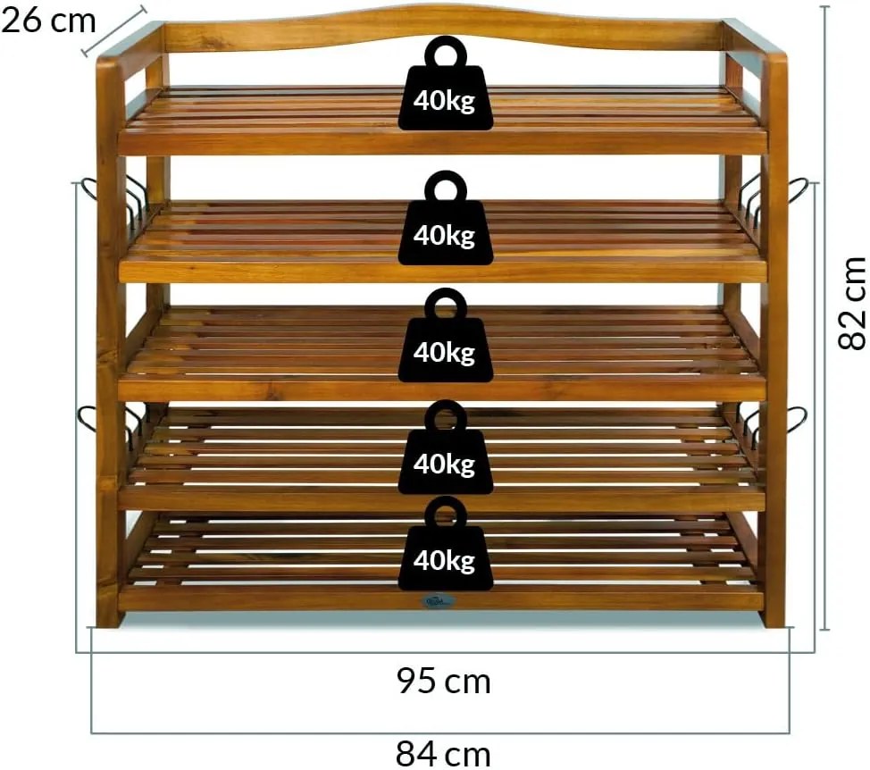 Casaria® Akácfa cipőtartó polc - 5 szintes