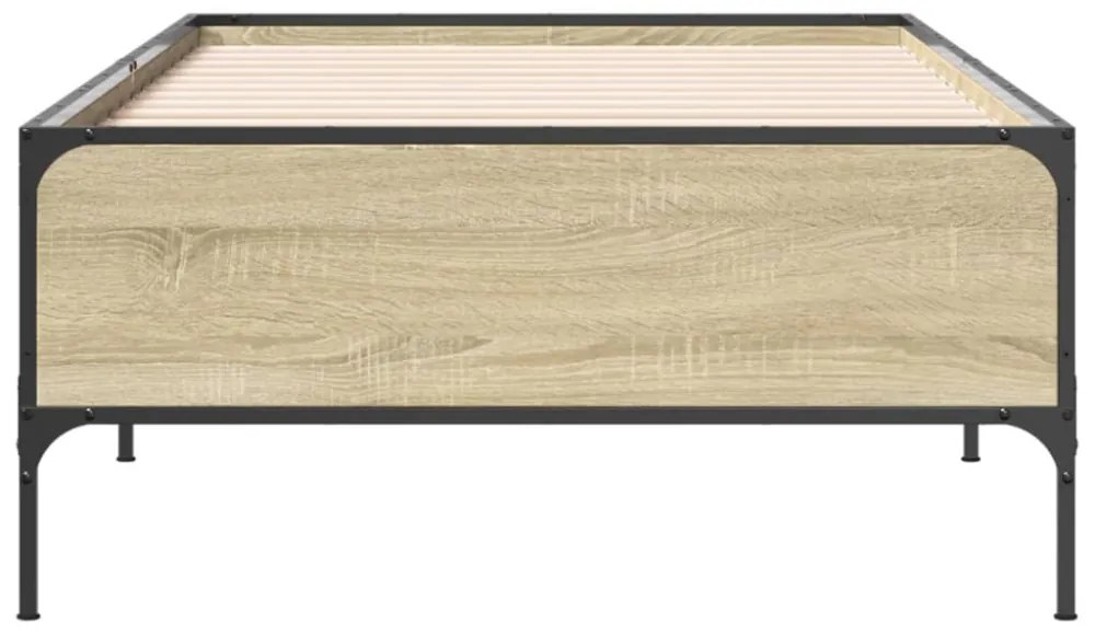 sonoma tölgyszínű szerelt fa és fém ágykeret 100 x 200 cm