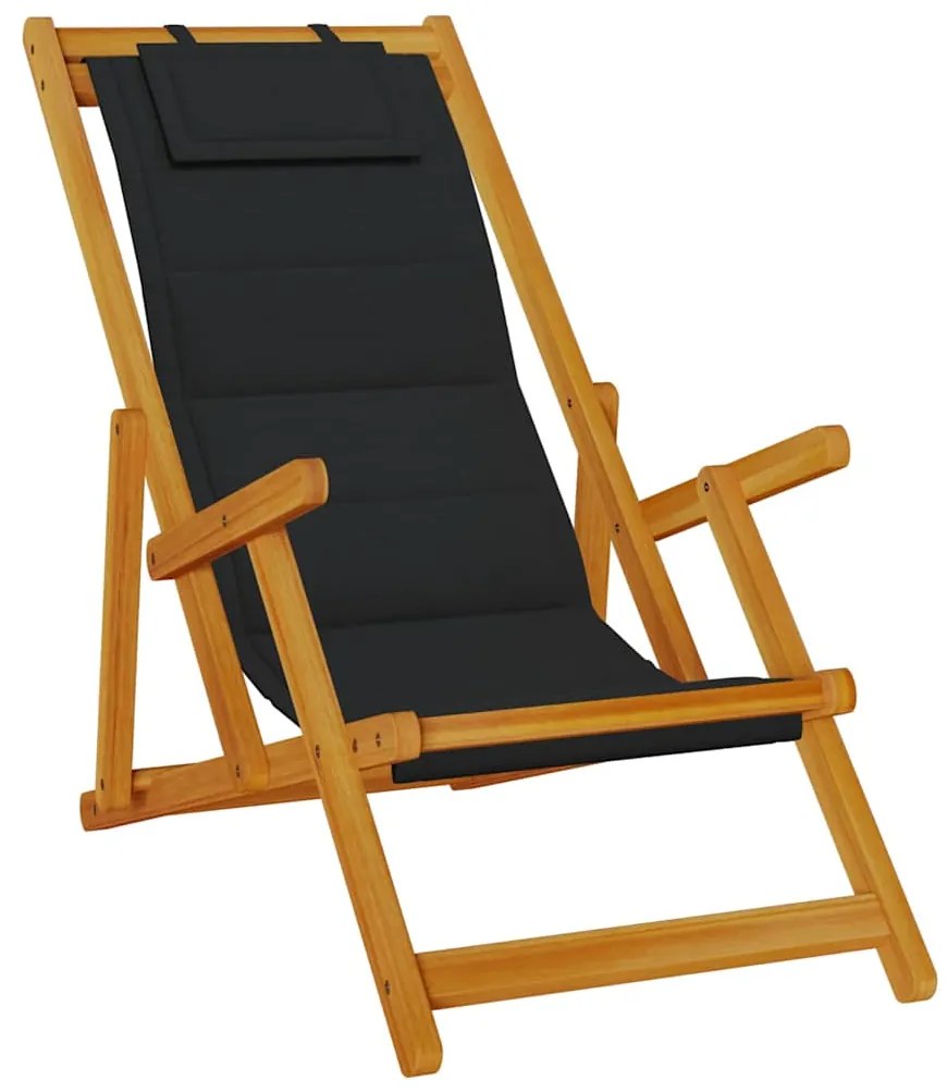 vidaXL fekete akácfa & textilene összecsukható strandszék karfával