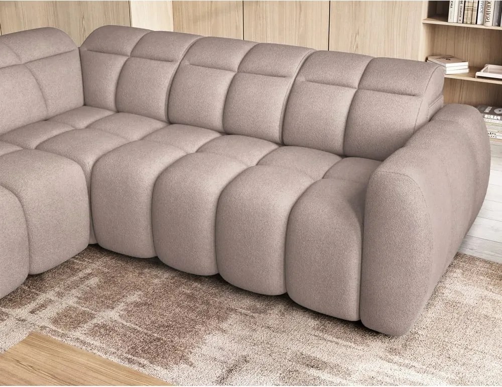 Világosbarna buklé kinyitható-tárolóhelyes sarokkanapé (bal oldali-L alakú) Falconn – ELTAP