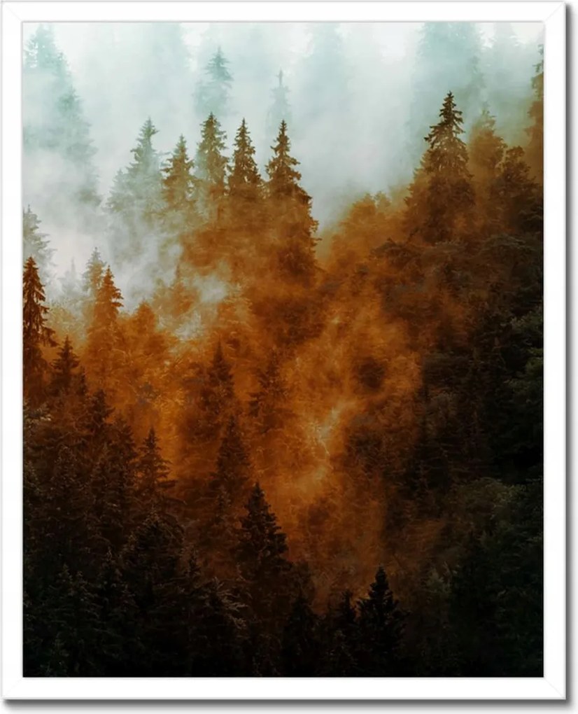 Poszter fehér keretben 40x50 Őszi táj Hegyek