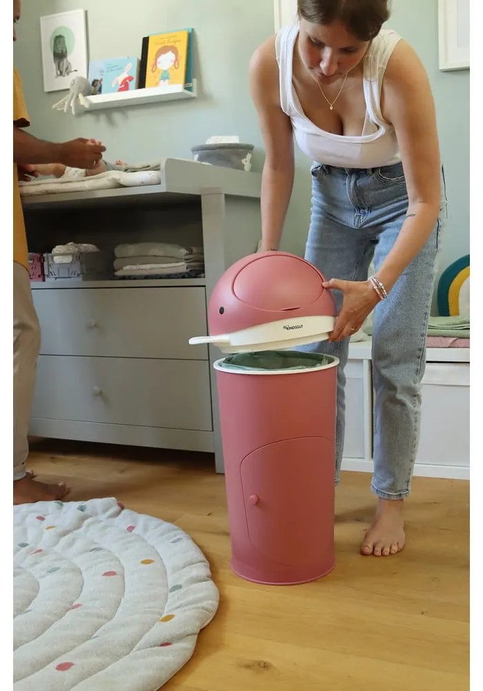 Sötét rózsaszín műanyag szemetes pelenkákhoz 25 l Whale – Kindsgut