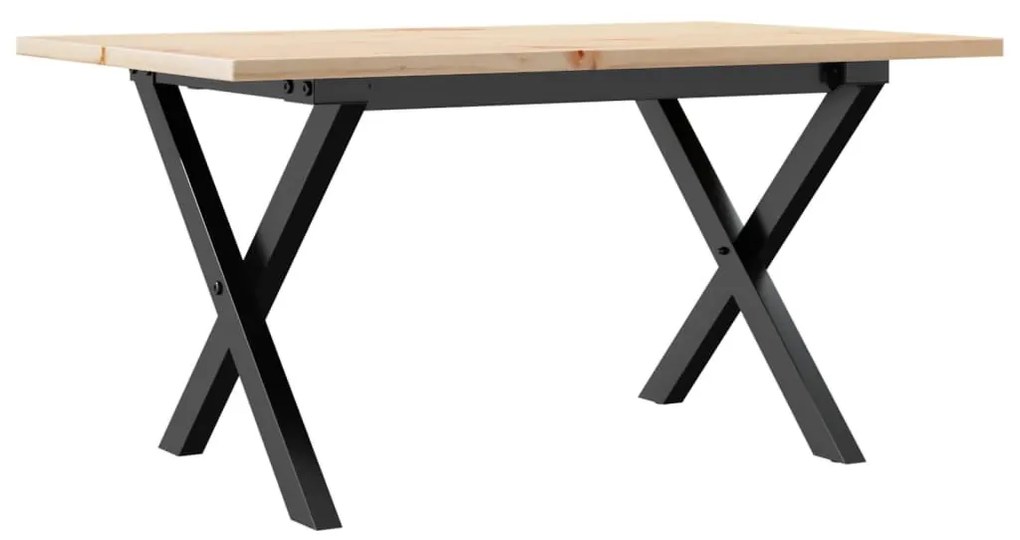 tömör fenyőfa és öntöttvas dohányzóasztal X-vázzal 80x50x40 cm