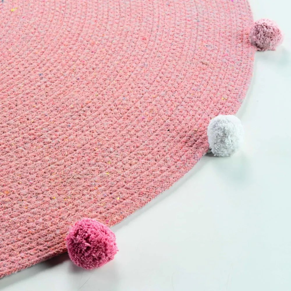 Rózsaszín kerek szőnyeg ø 90 cm Pompomparty – douceur d'intérieur