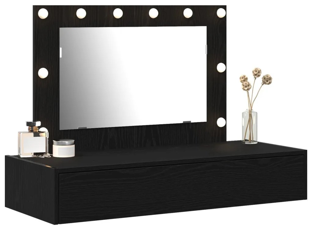vidaXL Öltözködőasztal tükör lámpákkal Fekete 100 x 40 x 70 cm Faanyag