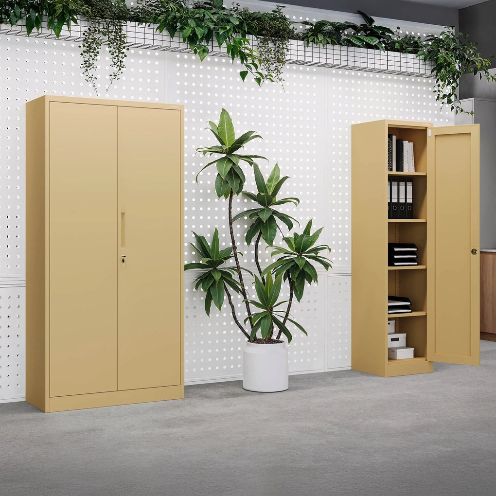 Keskeny fém irodai iratszekrény, bézs, 450x1850x400 mm: ALEX Fresh Style