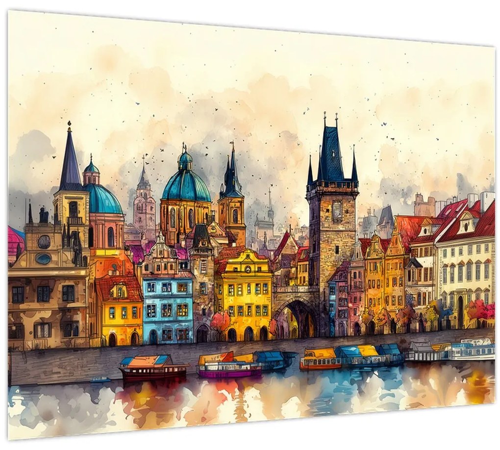 Üveg kép - Ősz a festett városban (70x50 cm)