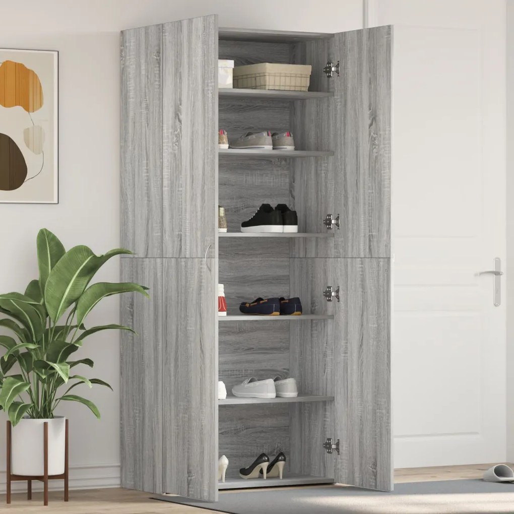 Cipőtároló Szürke Sonoma 80x35,5x180 cm Mérnöki Fa