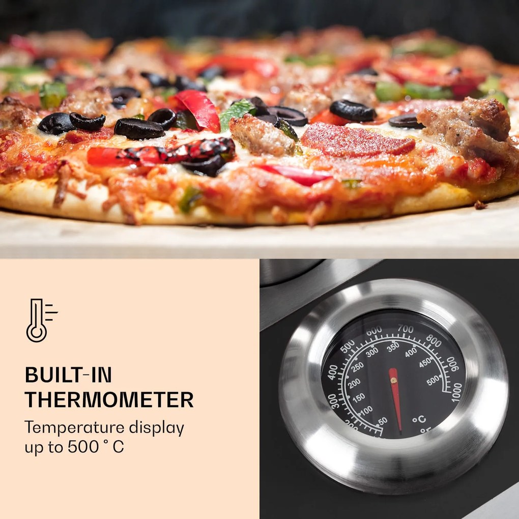 Diavolo, pellet pizzakemence, pizzakővel, hőmérő, rozsdamentes acél