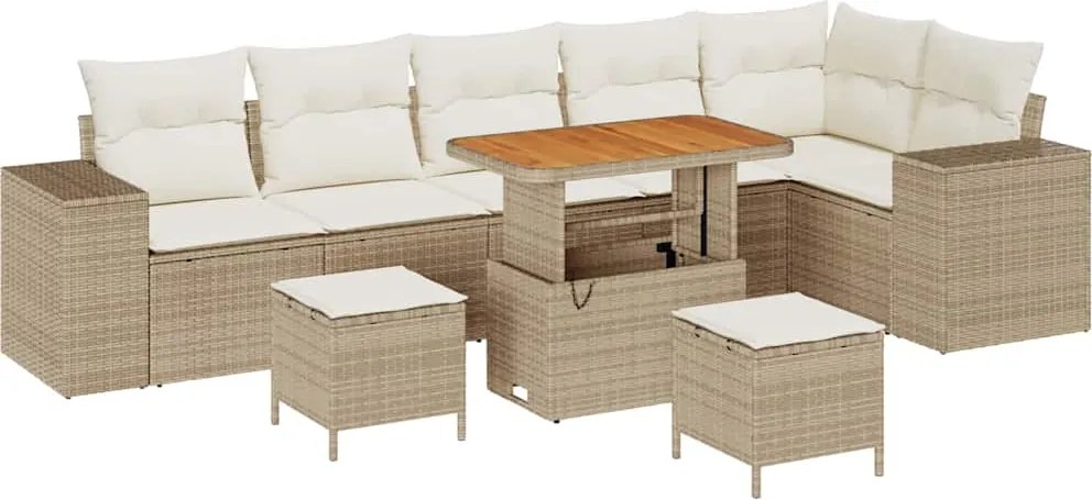 vidaXL Kerti Kanapé Szett párnával tárolóval 9 pcs Beige és krém