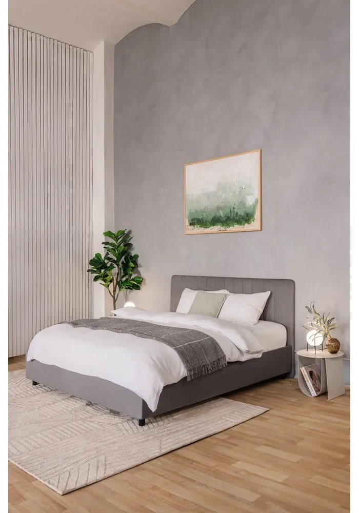 Szürke kárpitozott ágyneműtartós franciaágy ágyráccsal 180x200 cm Myra Slim Line – Bonami Selection