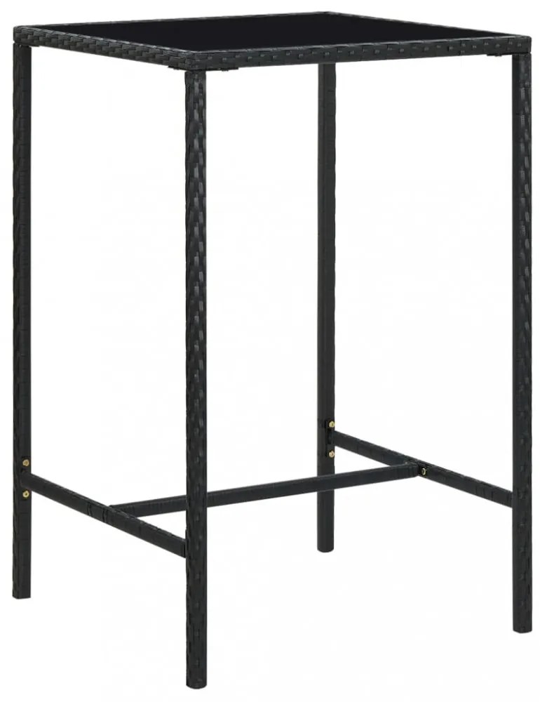 fekete polyrattan és üveg kerti bárasztal 70 x 70 x 110 cm