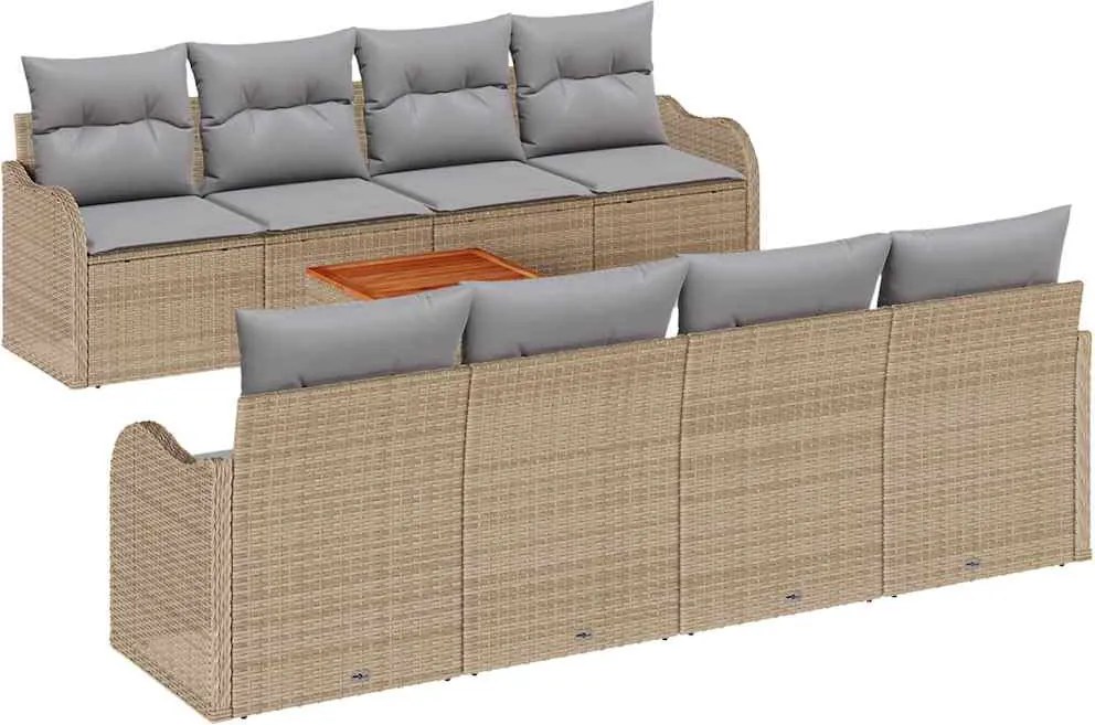 vidaXL Kerti Kanapé Szett párnával 9 pcs Bézs polirattan