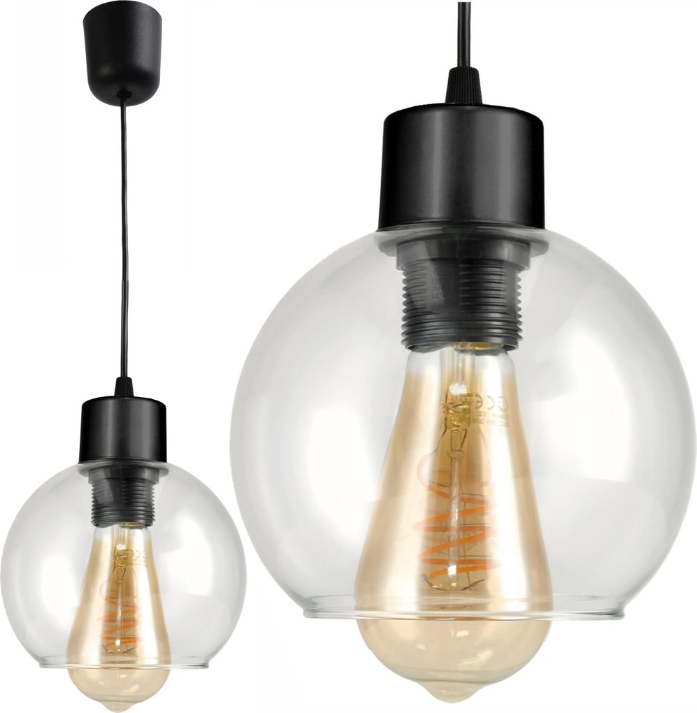 Üveg Függőlámpa Mennyezeti Csillár Led E27 Gömb Átlátszó